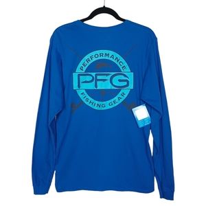 COLUMBIA PFG Fishing Blue Crew Neck Long Sleeve Soft Top Medium NWT